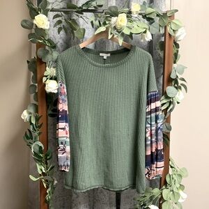 White Birch Waffle Knit Top Peasant Balloon Sleeves Size Small NWT Boho Indie